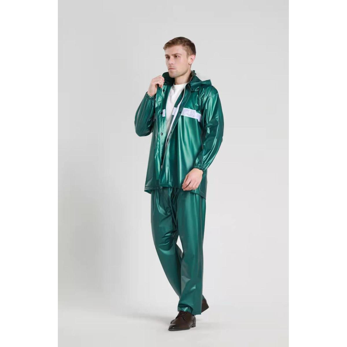 PVC RUBBER COATED GREEN RAIN COAT SUIT - WATERPROOF - (MEN&WOMEN)