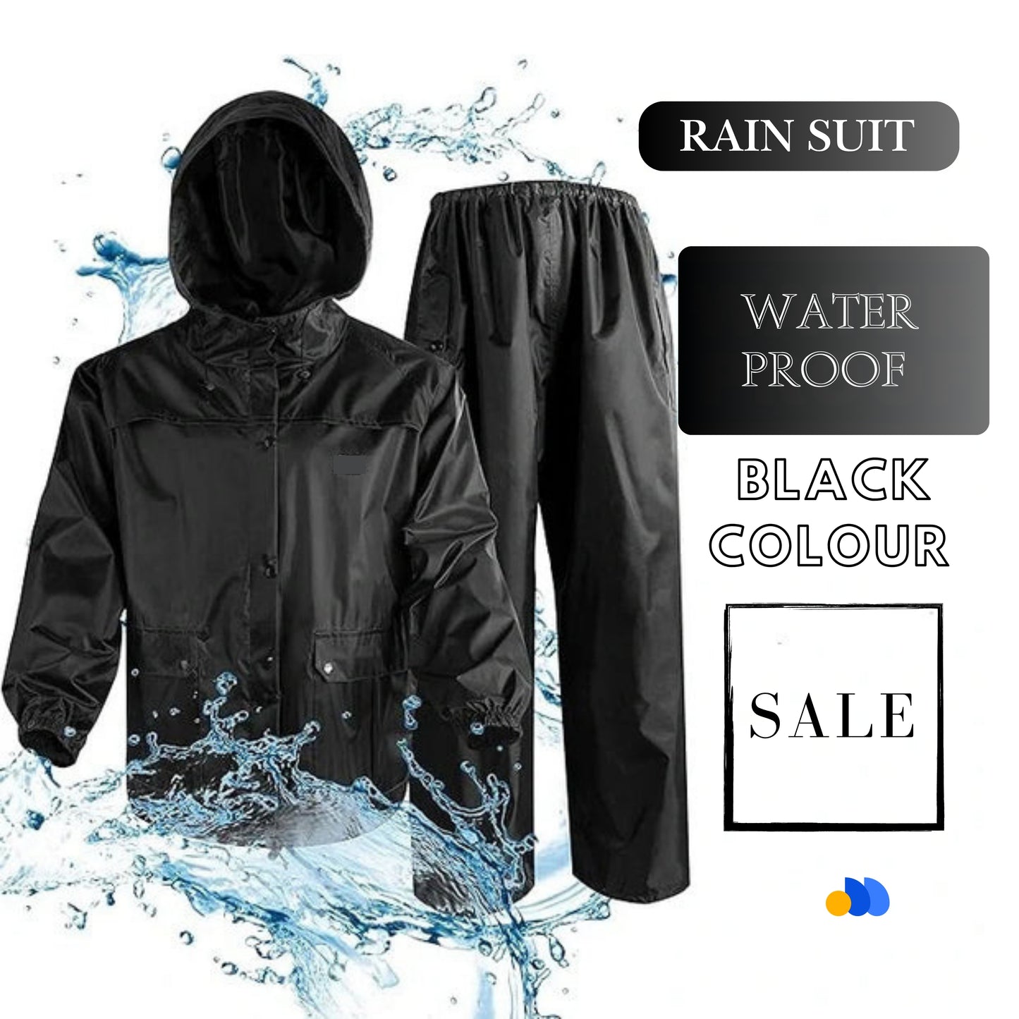 PVC RUBBER COATED BLACK RAIN COAT SUIT - WATERPROOF - (MEN&WOMEN)