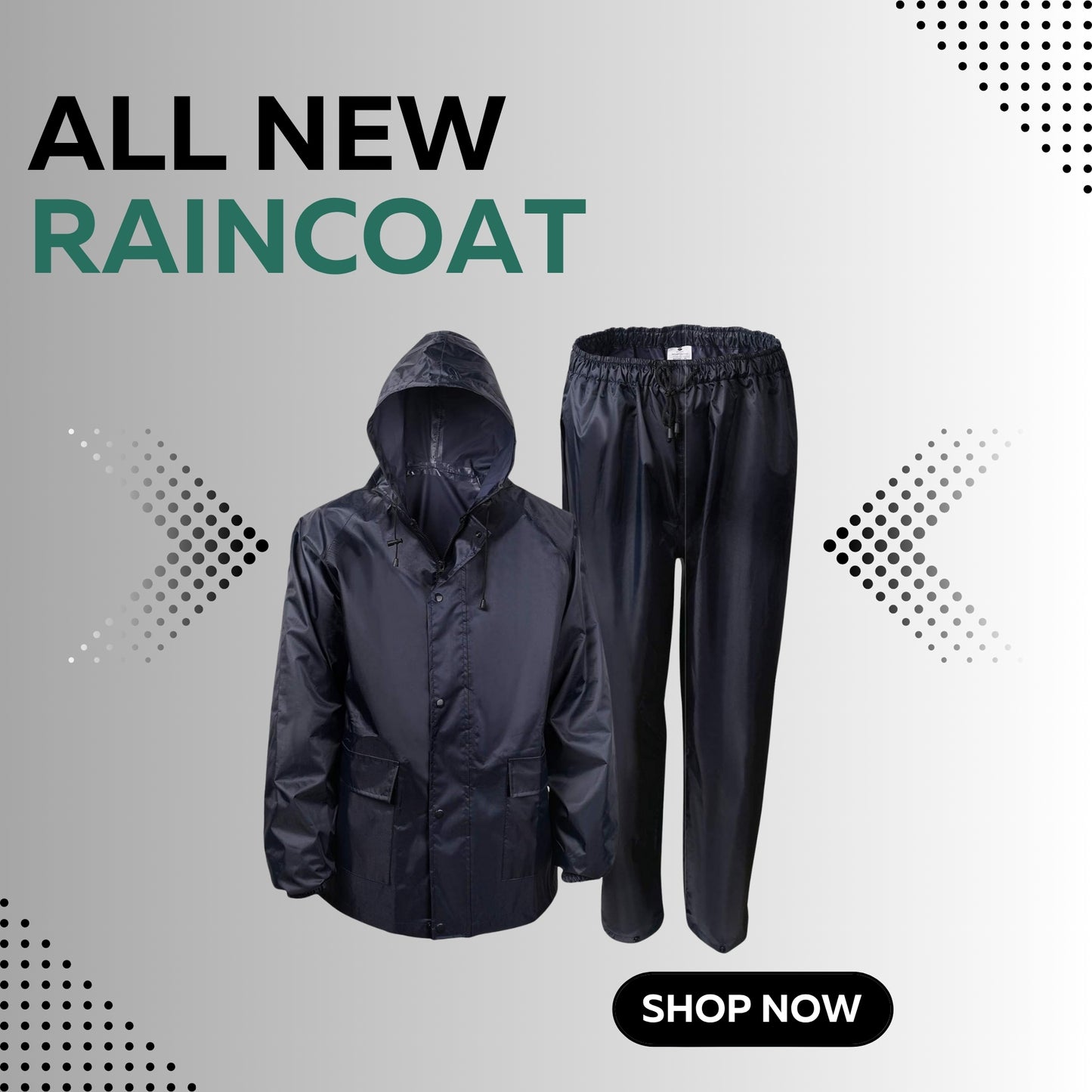 PVC RUBBER COATED BLACK RAIN COAT SUIT - WATERPROOF - (MEN&WOMEN)