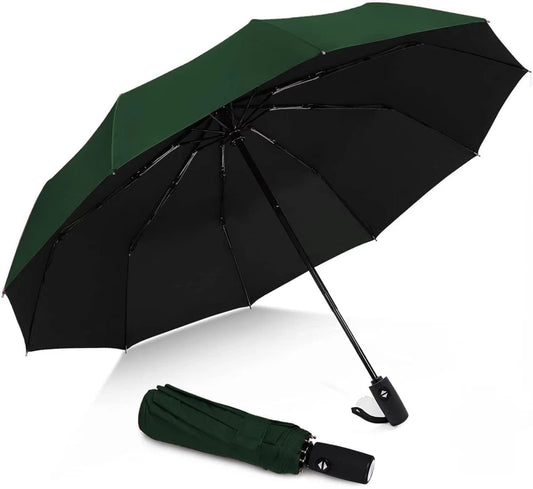 Automatic Open-Close Folding Umbrella - Windproof, Rainproof & Compact (Bottle Green)