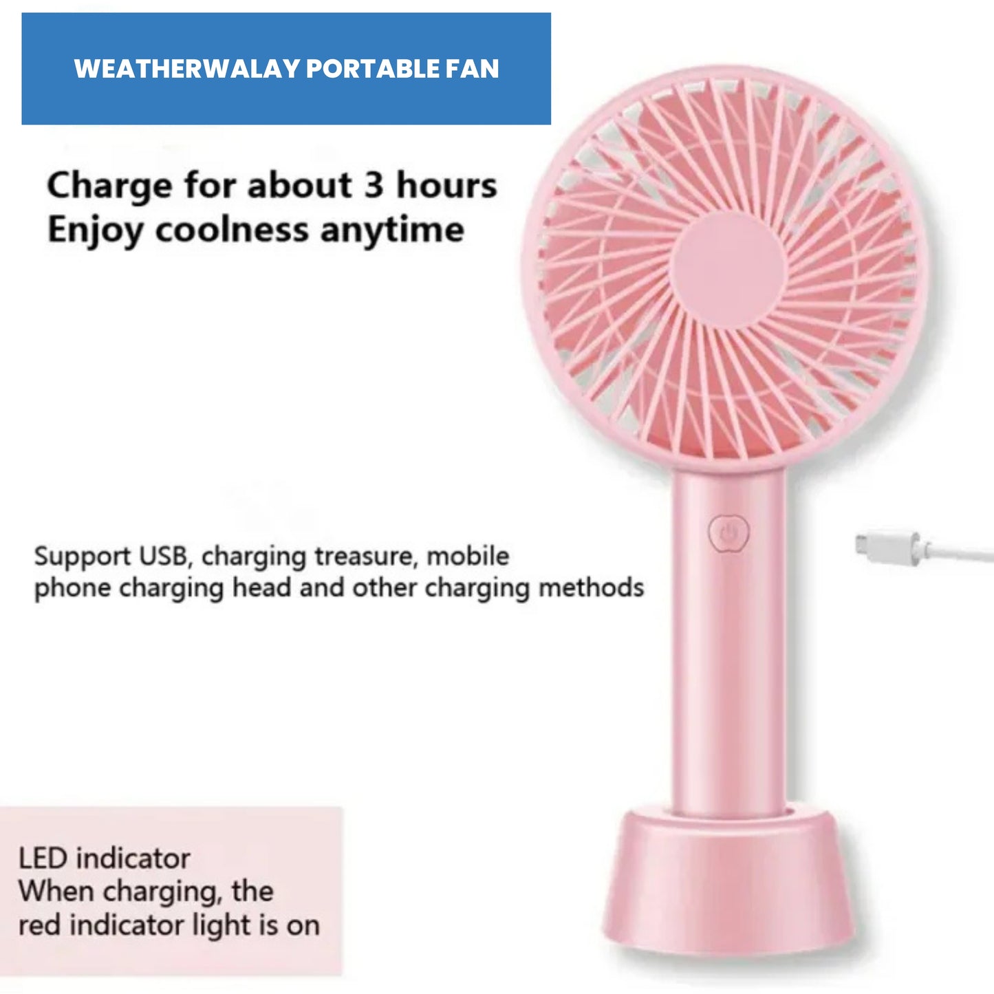USB Rechargeable Mini Portable Fan With 3 Speeds Lightweight Handheld Perfect For Office Outdoor Travel And Camping