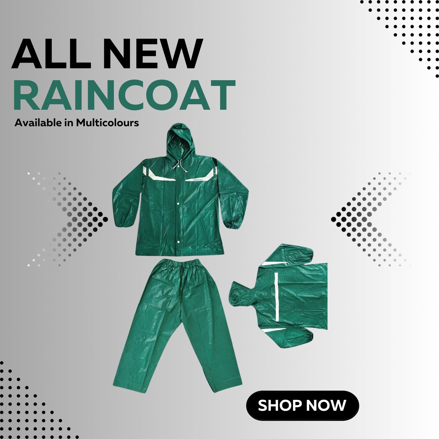 PVC RUBBER COATED GREEN RAIN COAT SUIT - WATERPROOF - (MEN&WOMEN)