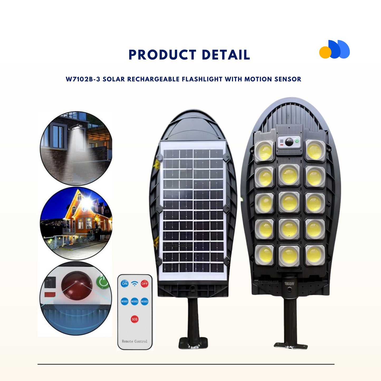 Solar Rechargeable Flashlight with Motion Sensor W7102B-3 | Weather-Resistant Outdoor Light
