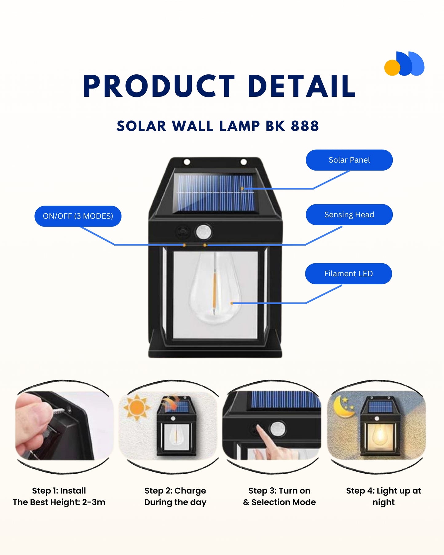 Rechargeable Solar Wall Light in Pakistan – BK-888 | Motion Sensor, Waterproof, Outdoor LED