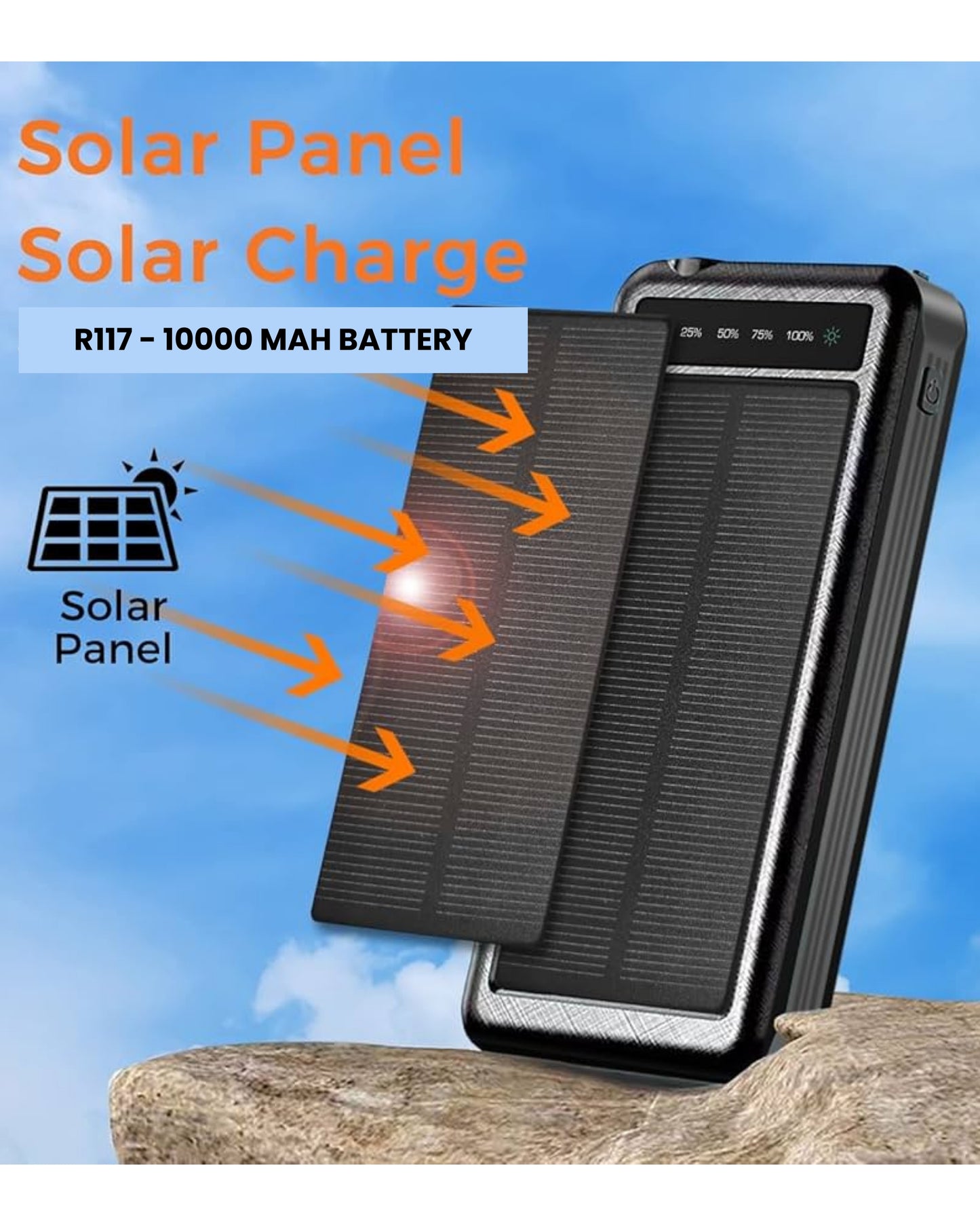 Solar Power Bank - 10,000mAh – Dual USB, Fast Charging, Compact & Portable