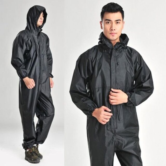 PVC RUBBER COATED BLACK RAIN COAT SUIT - WATERPROOF - (MEN&WOMEN)