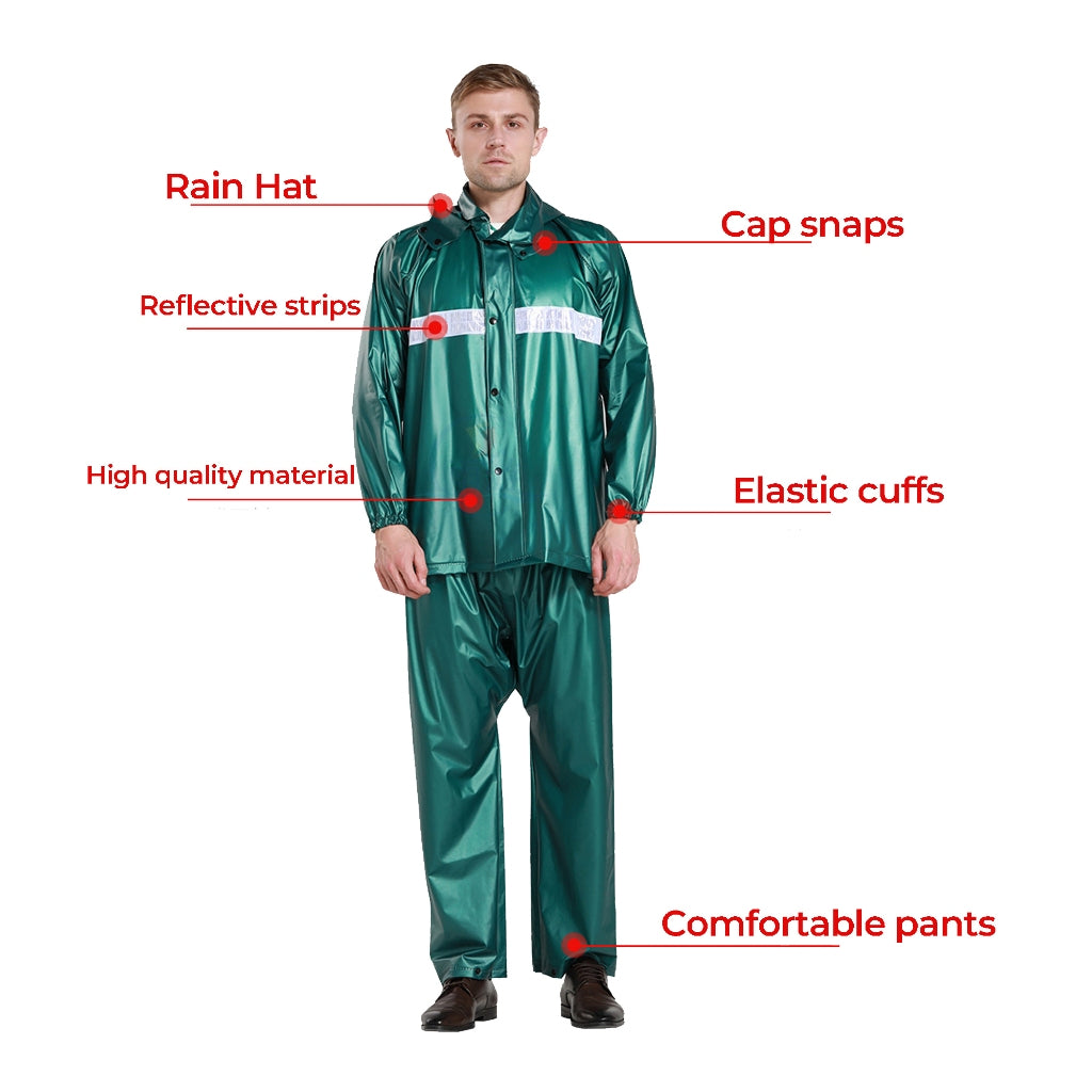PVC RUBBER COATED GREEN RAIN COAT SUIT - WATERPROOF - (MEN&WOMEN)