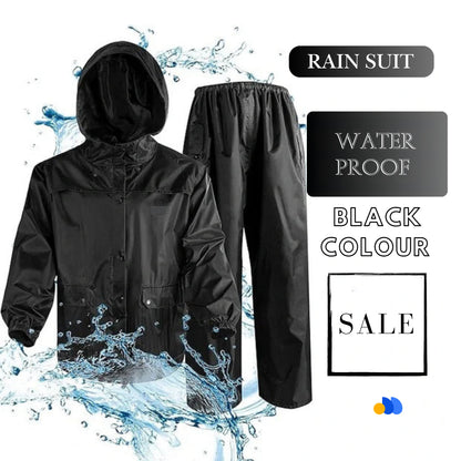 PVC RUBBER COATED BLACK RAIN COAT SUIT - WATERPROOF - (MEN&WOMEN)