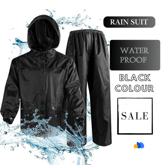 PVC RUBBER COATED BLACK RAIN COAT SUIT - WATERPROOF - (MEN&WOMEN)