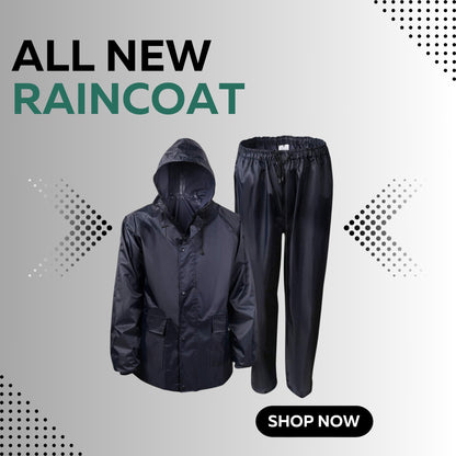 PVC RUBBER COATED BLACK RAIN COAT SUIT - WATERPROOF - (MEN&WOMEN)