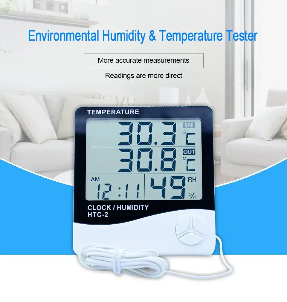 HTC-2 Digital Temperature & Humidity Meter – All-in-One Weather Station for Home & Office