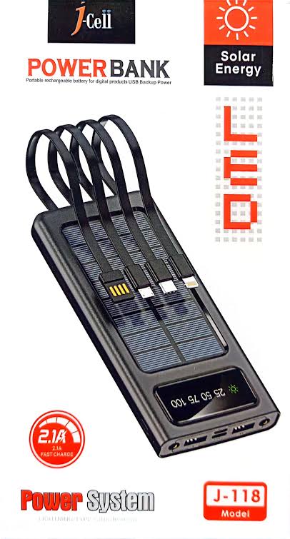 Solar Power Bank - Portable 10,000mAh – Dual USB, Built-in Cables, Flashlight, and LED Display