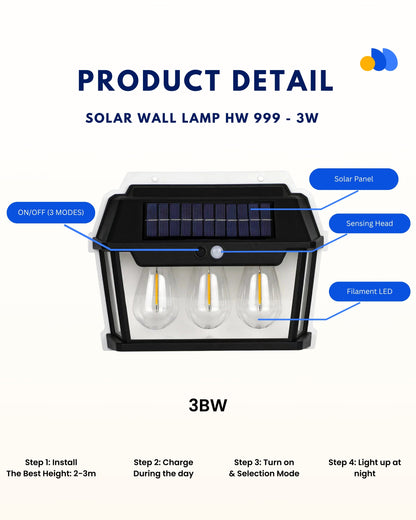 Solar Interaction Wall Lamp – Model HW999 3W | Motion Sensor, Waterproof, 600LM Brightness