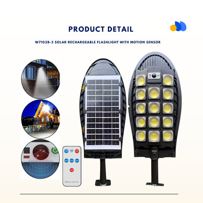 Solar Rechargeable Flashlight with Motion Sensor W7102B-3 | Weather-Resistant Outdoor Light