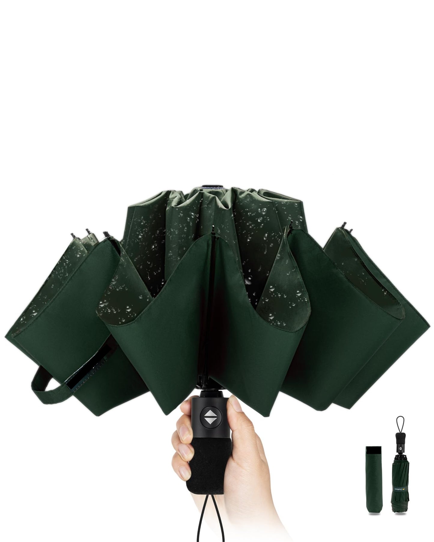 Automatic Open-Close Folding Umbrella - Windproof, Rainproof & Compact (Bottle Green)